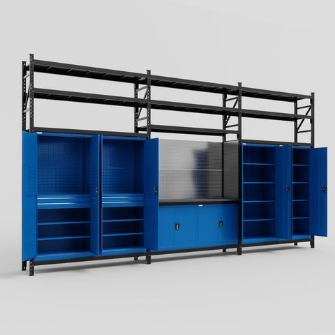 M222 Modular Work Bench with Shelves - H3100mm x W5640mm | Laminate WBT | Blue