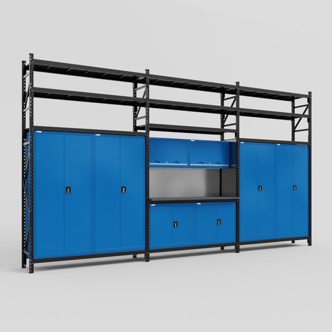 M222 Modular Work Bench with Shelves - H3100mm x W5640mm | Laminate WBT | Blue