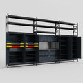 M222 Modular Work Bench with Shelves - H3100mm x W5640mm | Laminate WBT | Dark Grey