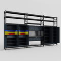 M222 Modular Work Bench with Shelves - H3100mm x W5640mm | Laminate WBT | Dark Grey