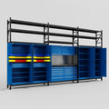 M222 Modular Work Bench with Shelves - H3100mm x W5640mm | Laminate WBT | Blue