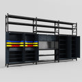 M222 Modular Work Bench with Shelves - H3100mm x W5640mm | Laminate WBT | Dark Grey