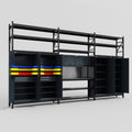 M222 Modular Work Bench with Shelves - H3100mm x W5640mm | Laminate WBT | Dark Grey