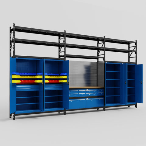 M222 Modular Work Bench with Shelves - H3100mm x W5640mm | MDF WBT | Blue