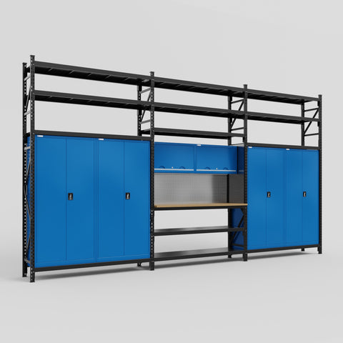 M222 Modular Work Bench with Shelves - H3100mm x W5640mm | MDF WBT | Blue