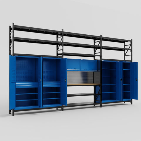 M222 Modular Work Bench with Shelves - H3100mm x W5640mm | MDF WBT | Blue
