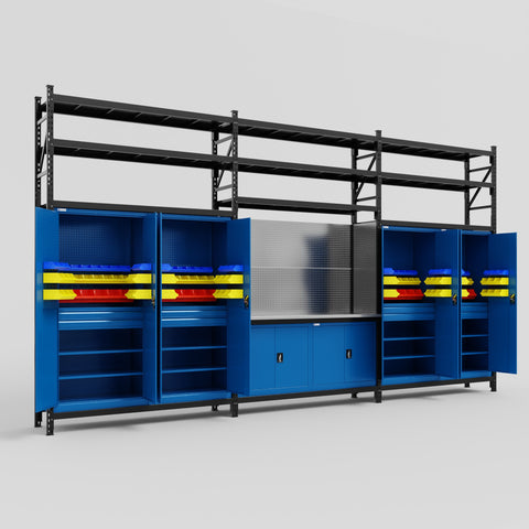 M222 Modular Work Bench with Shelves - H3100mm x W5640mm
