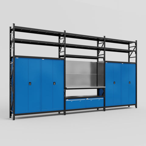 M222 Modular Work Bench with Shelves - H3100mm x W5640mm