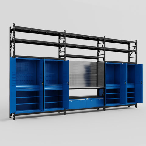 M222 Modular Work Bench with Shelves - H3100mm x W5640mm