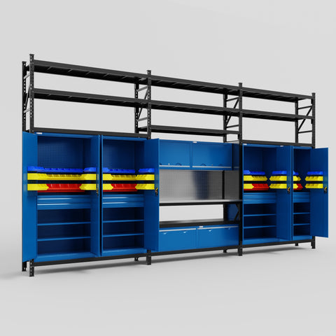 M222 Modular Work Bench with Shelves - H3100mm x W5640mm