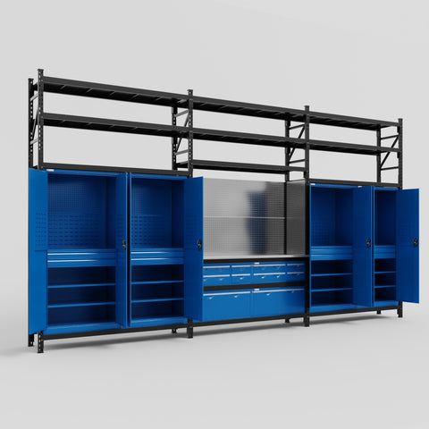 M222 Modular Work Bench with Shelves - H3100mm x W5640mm