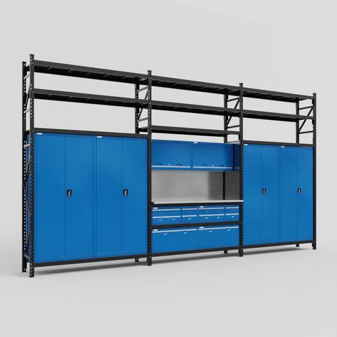 M222 Modular Work Bench with Shelves - H3100mm x W5640mm