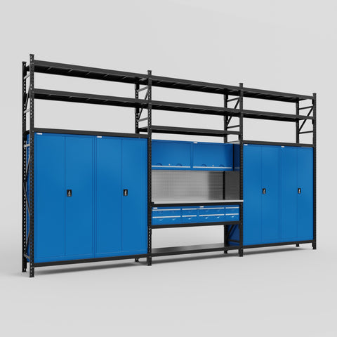 M222 Modular Work Bench with Shelves - H3100mm x W5640mm
