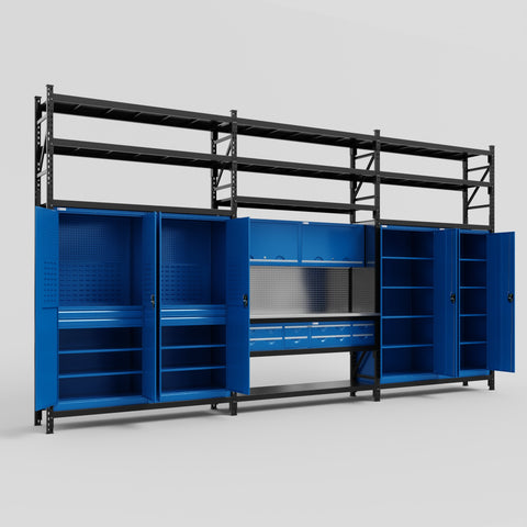 M222 Modular Work Bench with Shelves - H3100mm x W5640mm