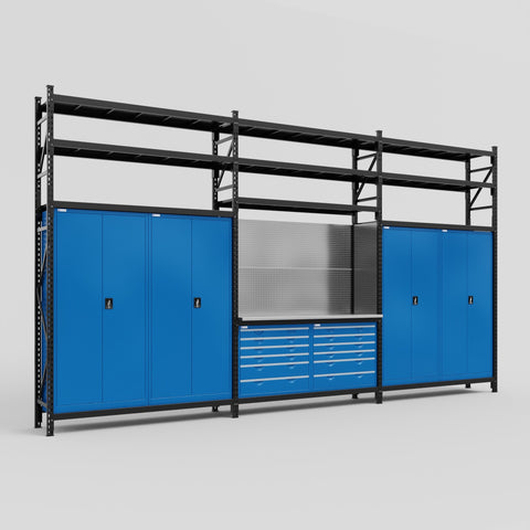 M222 Modular Work Bench with Shelves - H3100mm x W5640mm