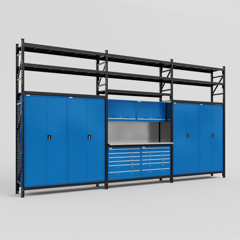 M222 Modular Work Bench with Shelves - H3100mm x W5640mm