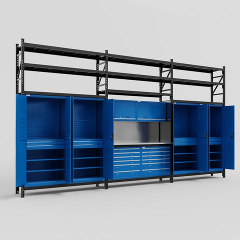 M222 Modular Work Bench with Shelves - H3100mm x W5640mm