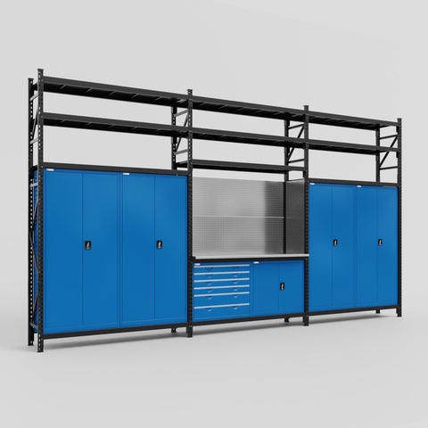 M222-3S Modular Work Bench with Shelves - H3100mm x W5640mm