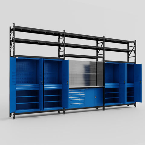 M222-3S Modular Work Bench with Shelves - H3100mm x W5640mm