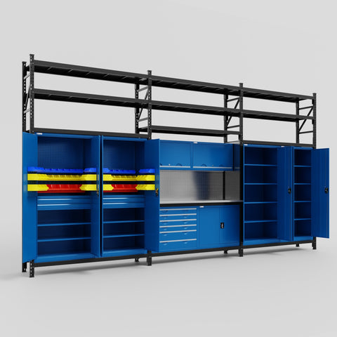 M222-3S Modular Work Bench with Shelves - H3100mm x W5640mm