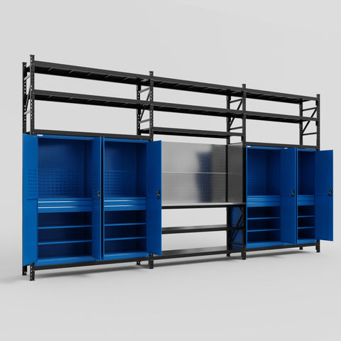 M222 Modular Work Bench with Shelves - H3100mm x W5640mm