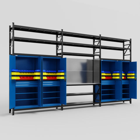 M222 Modular Work Bench with Shelves - H3100mm x W5640mm