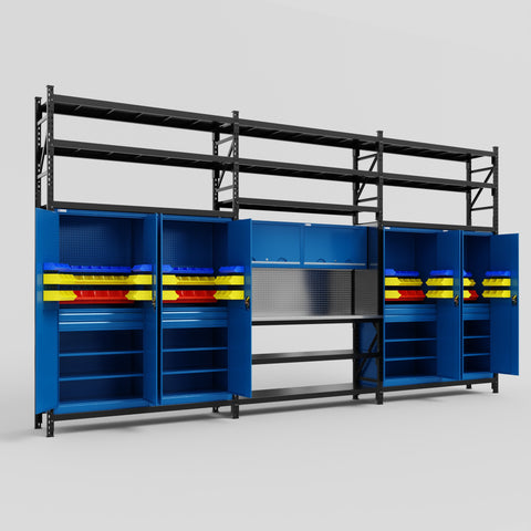 M222 Modular Work Bench with Shelves - H3100mm x W5640mm