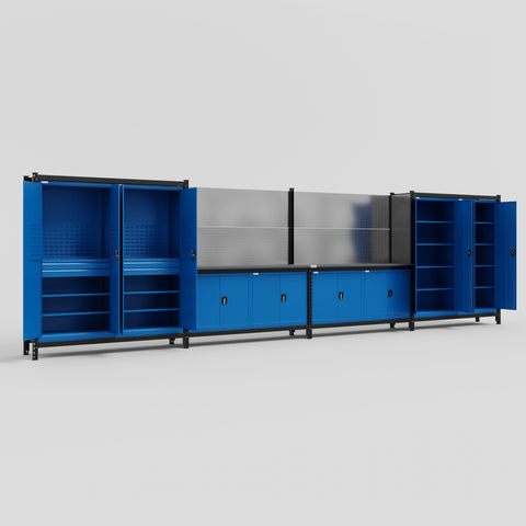 M2222 Modular Work Bench - H2100mm x W7500mm | Laminate WBT | Blue