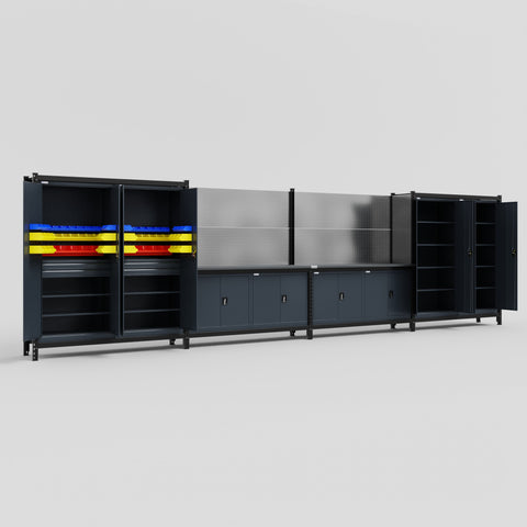 M2222 Modular Work Bench - H2100mm x W7500mm | Laminate WBT | Dark Grey