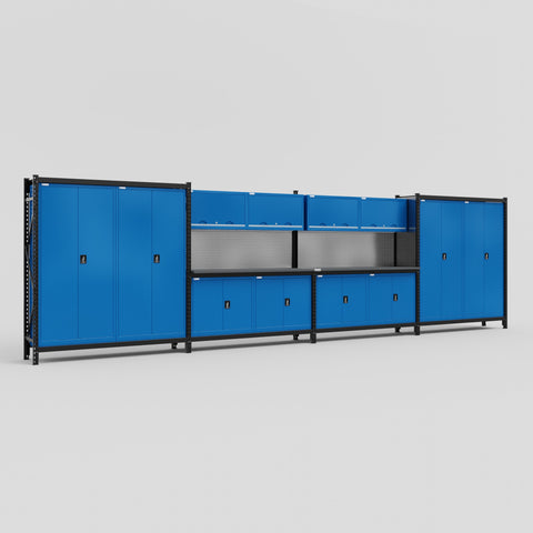 M2222 Modular Work Bench - H2100mm x W7500mm | Laminate WBT | Blue