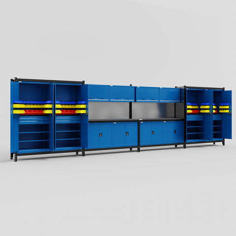 M2222 Modular Work Bench - H2100mm x W7500mm | Laminate WBT | Blue