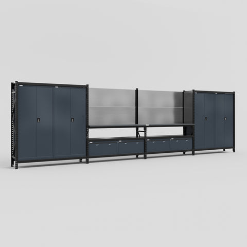 M2222 Modular Work Bench - H2100mm x W7500mm | Laminate WBT | Dark Grey