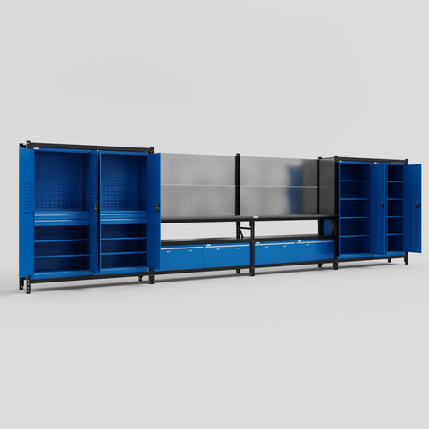 M2222 Modular Work Bench - H2100mm x W7500mm | Laminate WBT | Blue