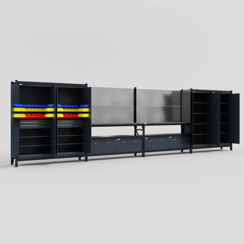 M2222 Modular Work Bench - H2100mm x W7500mm | Laminate WBT | Dark Grey