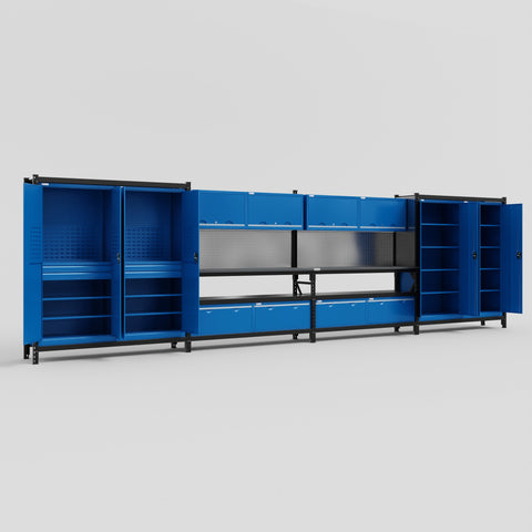 M2222 Modular Work Bench - H2100mm x W7500mm | Laminate WBT | Blue