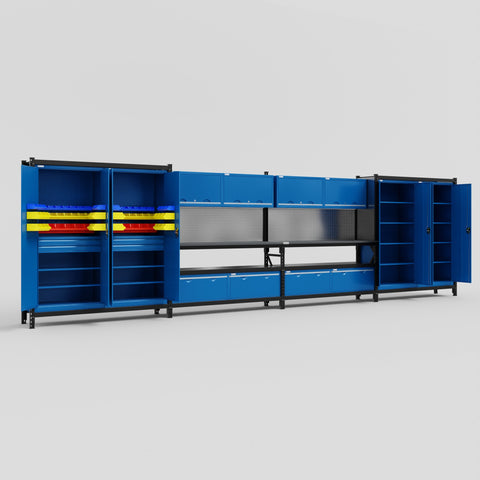 M2222 Modular Work Bench - H2100mm x W7500mm | Laminate WBT | Blue