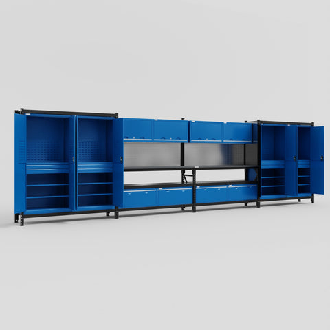 M2222 Modular Work Bench - H2100mm x W7500mm | Laminate WBT | Blue
