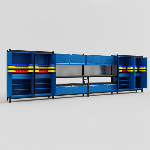 M2222 Modular Work Bench - H2100mm x W7500mm | Laminate WBT | Blue