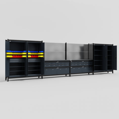 M2222 Modular Work Bench - H2100mm x W7500mm | Laminate WBT | Dark Grey