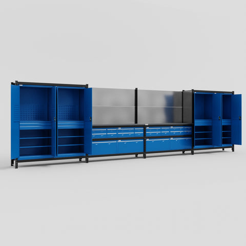 M2222 Modular Work Bench - H2100mm x W7500mm | Laminate WBT | Blue