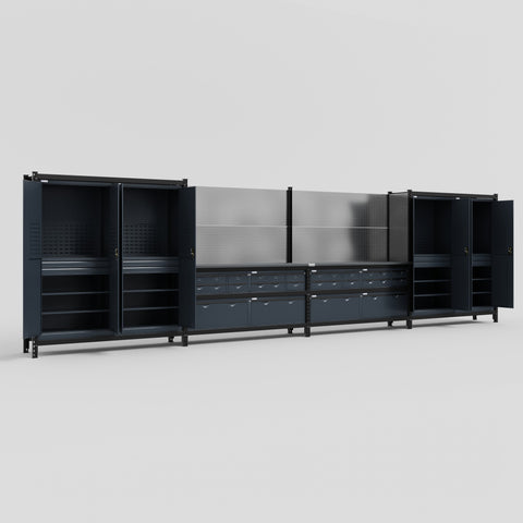 M2222 Modular Work Bench - H2100mm x W7500mm | Laminate WBT | Dark Grey