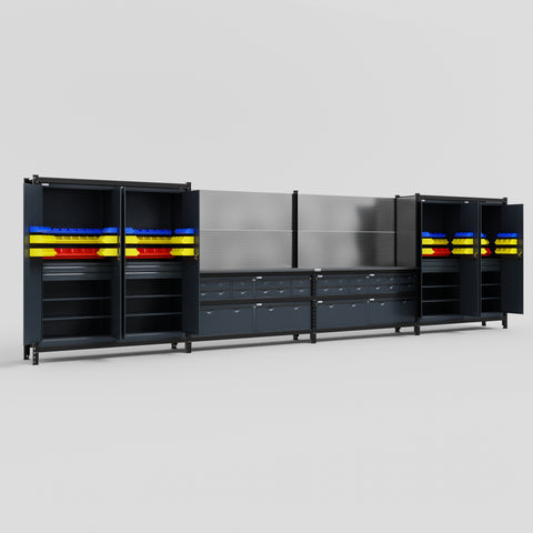M2222 Modular Work Bench - H2100mm x W7500mm | Laminate WBT | Dark Grey