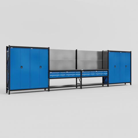 M2222 Modular Work Bench - H2100mm x W7500mm | Laminate WBT | Blue