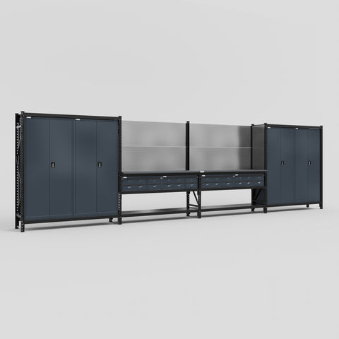 M2222 Modular Work Bench - H2100mm x W7500mm | Laminate WBT | Dark Grey