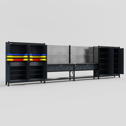 M2222 Modular Work Bench - H2100mm x W7500mm | Laminate WBT | Dark Grey