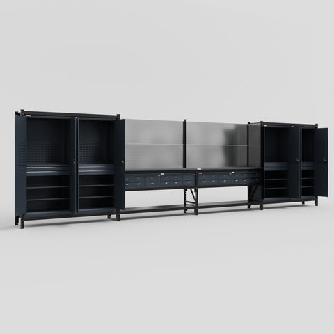 M2222 Modular Work Bench - H2100mm x W7500mm | Laminate WBT | Dark Grey