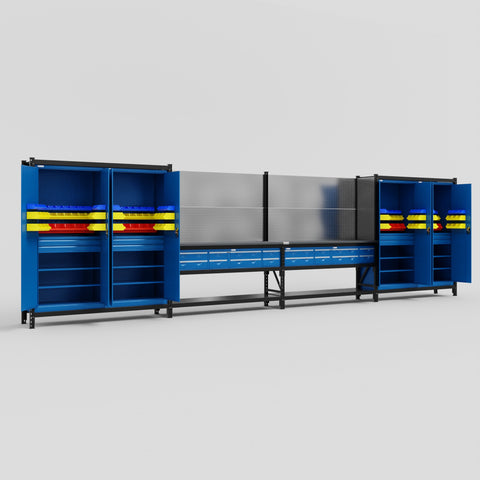 M2222 Modular Work Bench - H2100mm x W7500mm | Laminate WBT | Blue