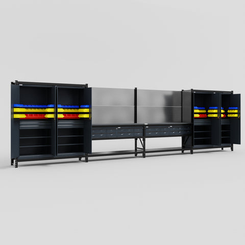 M2222 Modular Work Bench - H2100mm x W7500mm | Laminate WBT | Dark Grey