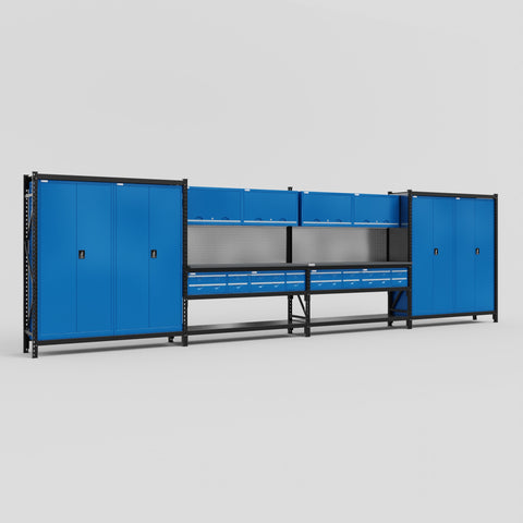 M2222 Modular Work Bench - H2100mm x W7500mm | Laminate WBT | Blue