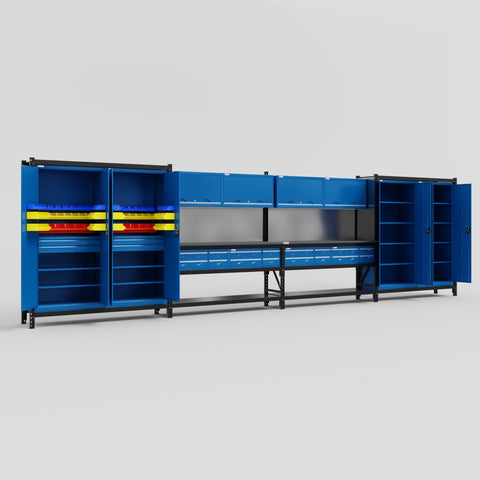 M2222 Modular Work Bench - H2100mm x W7500mm | Laminate WBT | Blue
